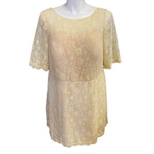 JJ's House Size 22W Floral Lace Overlay Dress Beige Party Cocktail